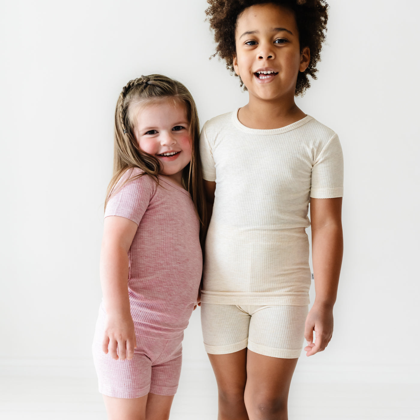 Heather Oatmeal Ribbed Two-Piece Short Sleeve & Shorts Pajama Set