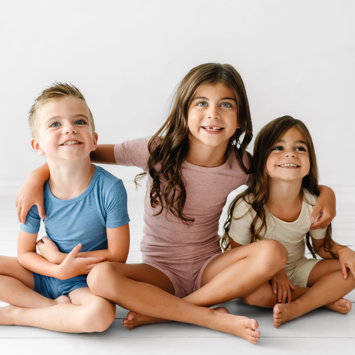 Heather Blue Ribbed Two-Piece Short Sleeve & Shorts Pajama Set